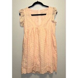 Pink Baby Doll Eyelet Dress Sz XS Cotton Vacay Beach Boho‎ Resort Travel Cruise